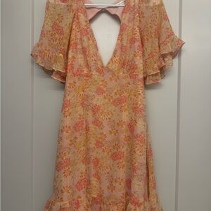 Floral V-Neck Dress with Ruffle Sleeves